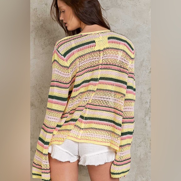 POL Pineapple Pink Vibrant Colors Crochet Knit Cardigan - Picture 3 of 5